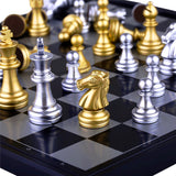 Chess Game Silver Gold Pieces Folding Magnetic Foldable Board Contemporary Set