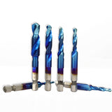 Drillpro 6pcs M3-M10 Combination Drill Tap Bit Set HSS 6542 Blue Nano Coated Deburr Countersink Drill Bits