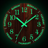 12 Inch Luminous Wall Clock Wooden Silent Non-Ticking Clock With Night Light