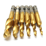 Drillpro 6pcs M3-M10 Combination Drill Tap Bit Set HSS 6542 Titanium Coated Deburr Countersink Bits