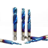 Drillpro 6pcs M3-M10 Combination Drill Tap Bit Set HSS 6542 Blue Nano Coated Deburr Countersink Drill Bits