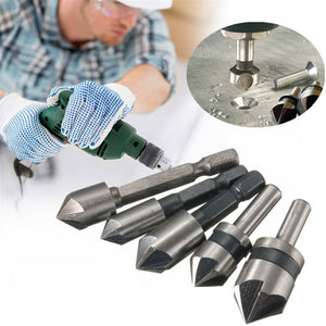 5pcs 5 Flute 82/90 Degree Countersink Drill Bit Set Counter Sink Chamfer Bits