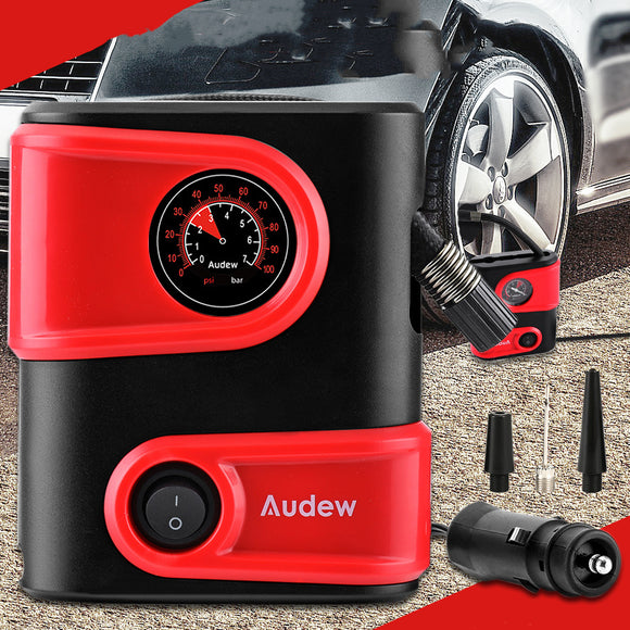 AUDEW 12V DC Car Tyre Tire Inflator Portable Mini Air Compressor Pump Auto Tire Pump for Car Bike Motorcycle SUV and Other Inflatables