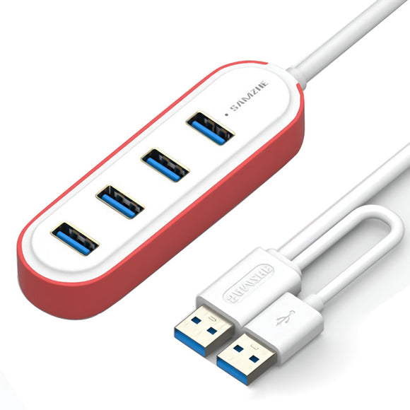 Samzhe 1.2m USB 3.0 to 4-Port USB 3.0 Hub with Double USB Plug