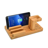 Multifunctional Bamboo USB Charging Dock Phone Tablet Holder Mount for Apple Watch