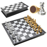 Chess Game Silver Gold Pieces Folding Magnetic Foldable Board Contemporary Set