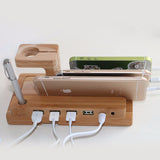 Multifunctional Bamboo USB Charging Dock Phone Tablet Holder Mount for Apple Watch