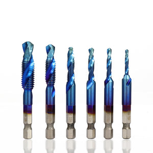 Drillpro 6pcs M3-M10 Combination Drill Tap Bit Set HSS 6542 Blue Nano Coated Deburr Countersink Drill Bits