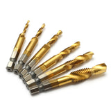 Drillpro 6pcs M3-M10 Combination Drill Tap Bit Set HSS 6542 Titanium Coated Deburr Countersink Bits