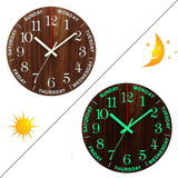 12 Inch Luminous Wall Clock Wooden Silent Non-Ticking Clock With Night Light