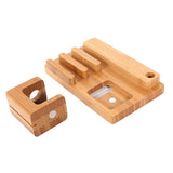 Multifunctional Bamboo USB Charging Dock Phone Tablet Holder Mount for Apple Watch