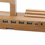 Multifunctional Bamboo USB Charging Dock Phone Tablet Holder Mount for Apple Watch