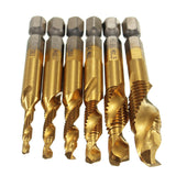 Drillpro 6pcs M3-M10 Combination Drill Tap Bit Set HSS 6542 Titanium Coated Deburr Countersink Bits