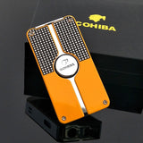 COHIBA Lighter Metal 3 JET TORCH Blue FLAME Lighter Gas inflatable Cigar Lighter with Built-in Cigar Puncher, Gift Box