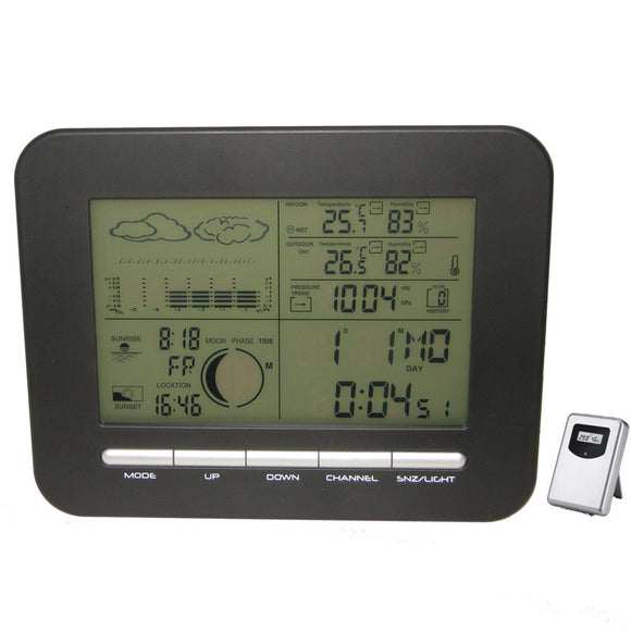 Digital Table Dual Alarm Clock Barometer Weather Station w/ Indoor Thermometer Hygrometer Wireless Outdoor Temperature Humidity