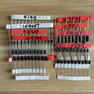 1N4148 1N4007 1N5819 1N5399 1N5408 1N5822 FR107 FR207,8values=100pcs,Electronic Components Package,Diode Assorted Kit