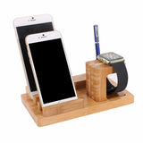 Multifunctional Bamboo USB Charging Dock Phone Tablet Holder Mount for Apple Watch