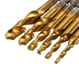 Drillpro 6pcs M3-M10 Combination Drill Tap Bit Set HSS 6542 Titanium Coated Deburr Countersink Bits