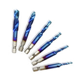 Drillpro 6pcs M3-M10 Combination Drill Tap Bit Set HSS 6542 Blue Nano Coated Deburr Countersink Drill Bits