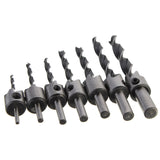 7pcs 5 Flute Countersink Drill Bit Set 3-10mm Carpentry Reamer Steel Woodworking Chamfer