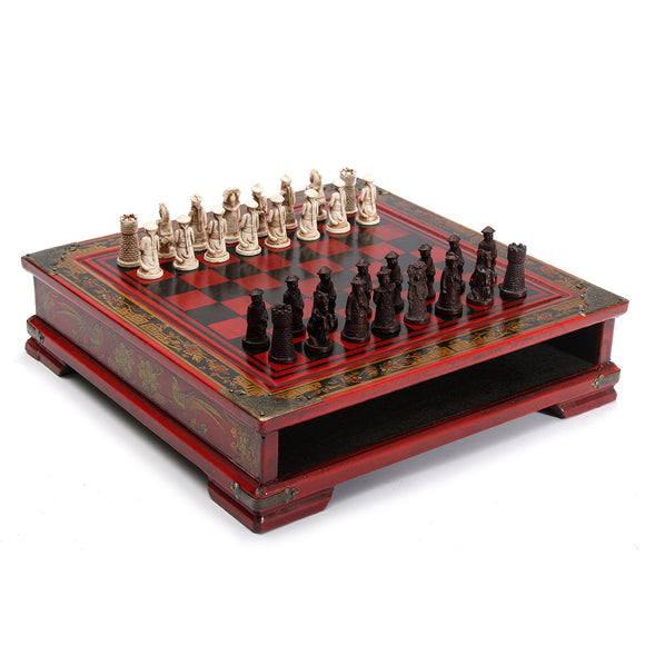 32Pcs/Set Resin Chinese Chess With Coffee Wooden Table Vintage Collectibles Gift 